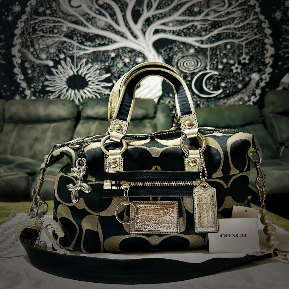 Vintage Coach soho shoulder bag Y2K Poppy Denim Coach Black and silver tote bag - Picture 3 of 17